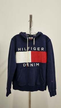 Tommy Hilfiger Denim Colorblock Logo Hoodie - Navy Blue - Size Medium